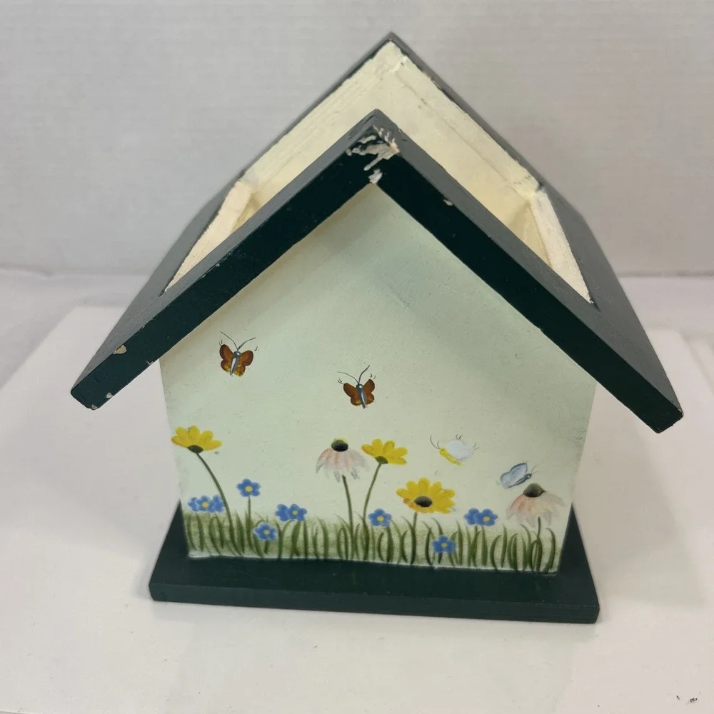 Crazy Mountain Wood Hand Painted ‎ Butterfly Flower Garden Tissue Box Decor Read